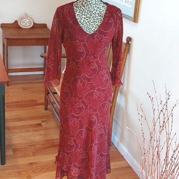 Johnathan Martin Dresses & Skirts - VTG Johnathan Martin V Neck 3/4 Sleeve Dress Size:10 Color:Burgundy,Gold